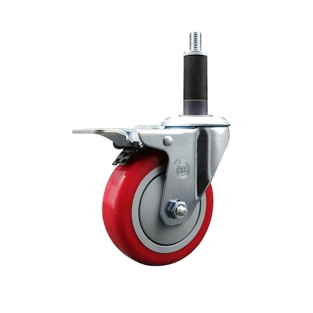 Service Caster 4'' SS Red Poly Swivel 1'' Expanding Stem Caster Total Lock Brake SCC-SSEXTTL20S414-PPUB-RED-1